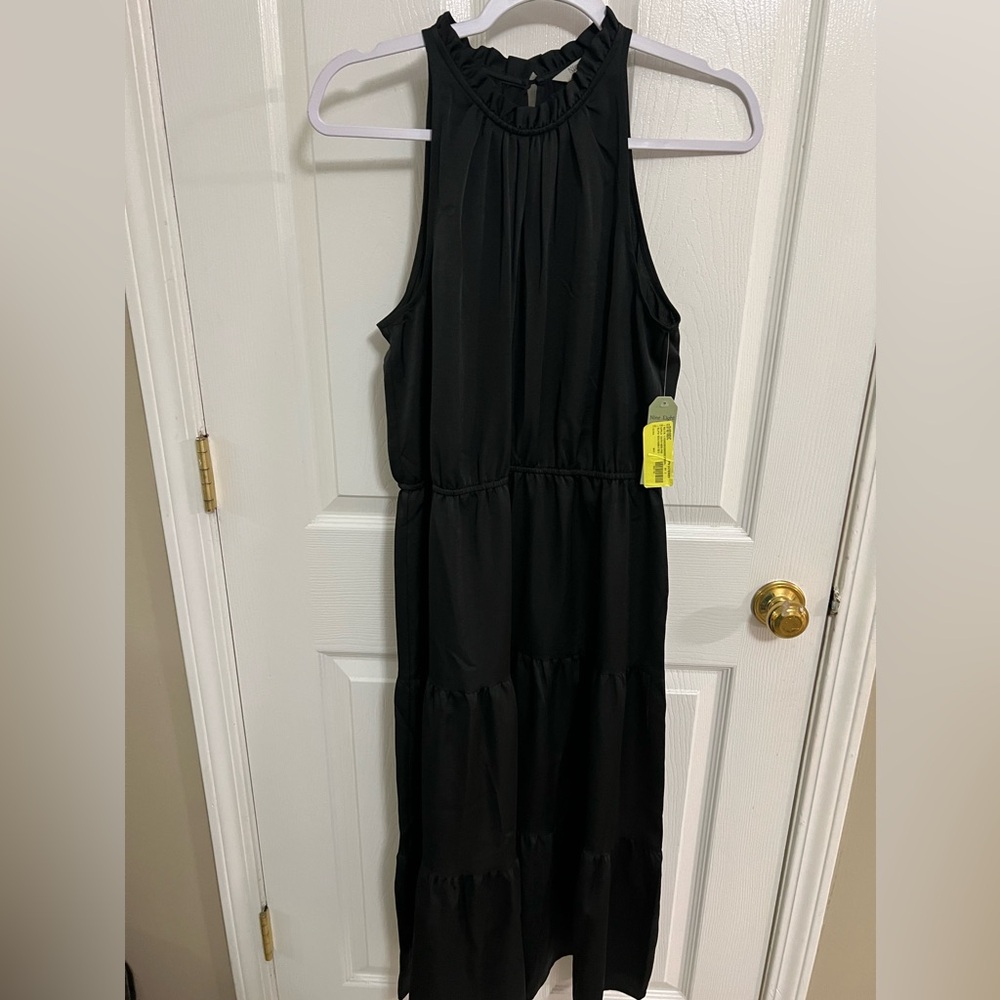 33) Nine.Eight Women's Satin Halter Midi Dress black tiered Size Large NWT - Picture 3 of 8